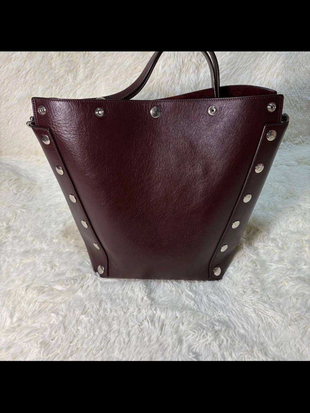 Mulberry Leather Tote in Deep Burgundy with Silver Studs - Picture 3 of 16